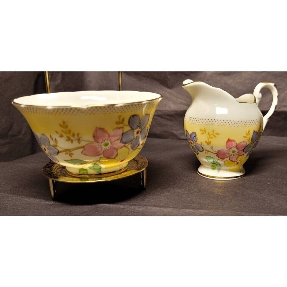 Vintage Plant Tuscan China Cream Pitcher and Sugar Bowl 1930s